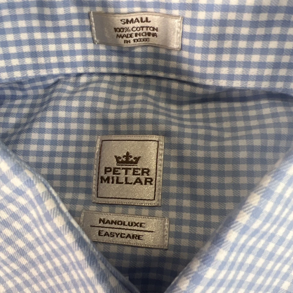 Peter Millar Nanoluxe мужской маленький белый синий легкий уход длинным рукавом платье рубашка - Изображение 3 из 4