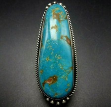 2.75" Extra Long NAVAJO Sterling Silver BLUE GEM TURQUOISE RING size 9, 33.6g