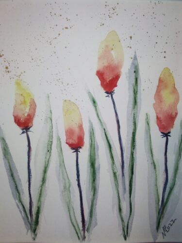 8x10 watercolor painting modern art botanical flower floral still life tulip - Picture 3 of 7