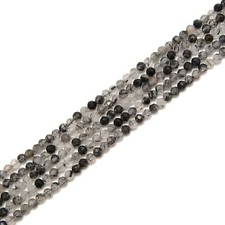 Black Tourmalinated Quartz Faceted Round Beads Size 2mm 3mm 4mm 15.5" Strand
