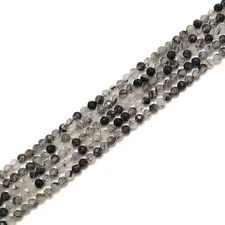 Black Tourmalinated Quartz Faceted Round Beads Size 2mm 3mm 4mm 15.5" Strand