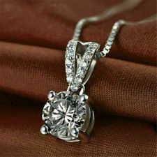 2Ct Round Lab-Created Diamond Solitaire Pendant Necklace 14K White Gold Finish