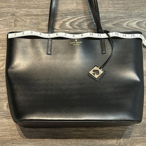 Kate Spade Tote Bag Black Leather Medium Haven Tote Handbag Shoulder Zip Top - Picture 11 of 15