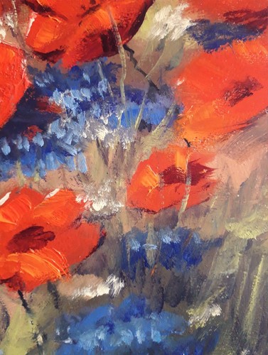 Original Oil Painting of Red Poppies and Blue Cornflowers Flowers for Home Decor - Picture 2 of 10