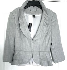 WHBM White House Black Market Gray Tier Peplum Ruffle Shawl Blazer Jacket 00 2XS