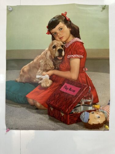 Play Nurse Vintage Poster : Girl With Cocker Spaniel - Picture 1 of 3