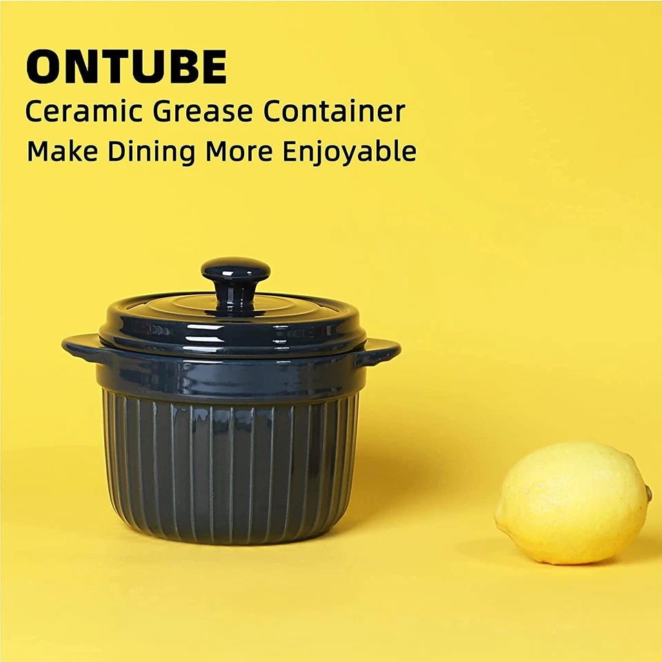 Ceramic Bacon Grease Container Keeper Gift Strainer Frying Oil Storage Can - Image 4 of 4