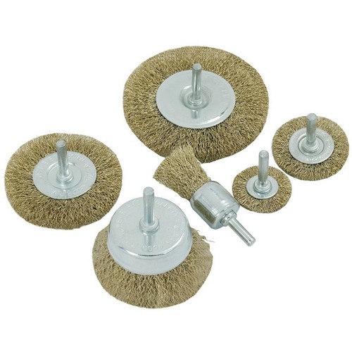6pc BRASS WIRE WHEEL END & CUP BRUSH SET 1/4" shank for rotary tools