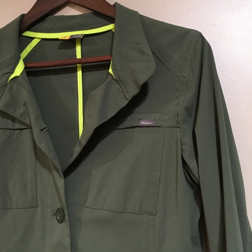 Eddie Bauer Jacket Women 4 Blazer Olive Green Nylon Stretch Travel Casual Preppy - Image 3 of 4