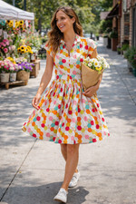 Bernie Dexter Sloan Honeycomb Print Dress Retro Pinup Fit Flare Size M