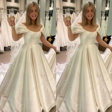 Elegant Wedding Dresses Off The Shoulder Satin A Line Sweep Train Bridal Gowns
