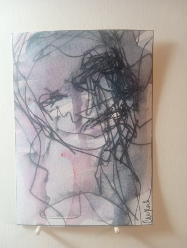 ACEO Original Painting pen & Watercolor OOAK   2.5" x 3.5 Bloom 2.0 Woman 