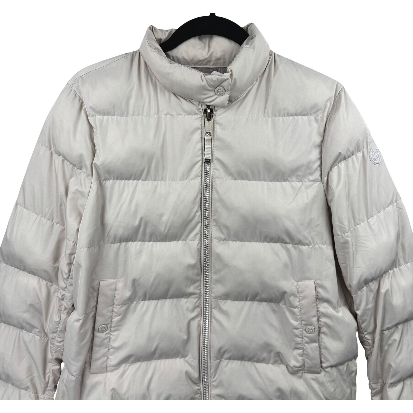 Massimo Dutti Puffer Jacket Small Womens Ivory Water Repellent Quilted Zip Up thumbnail 4