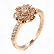 Kinel Hot 585 Rose Gold Rings Fashion Rose Flower Natural Zircon Ring For Women