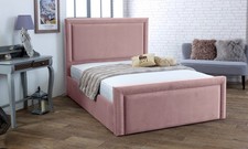 Image of Upholstered velvet bed frame with modern headboard Double or King size