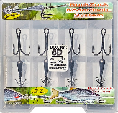 RuckZuck-Köderfisch-System STANDARD DOPPELHAKEN BOX 5D  ''In 2 Sekunden montiert''