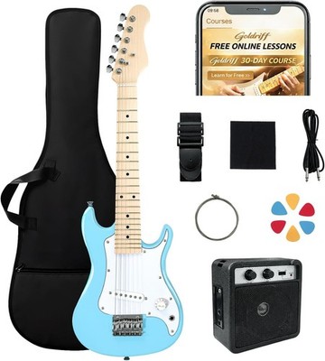 30in Kids Electric Guitar Starter Kit for Beginners, Mini Electric Guitar with 5