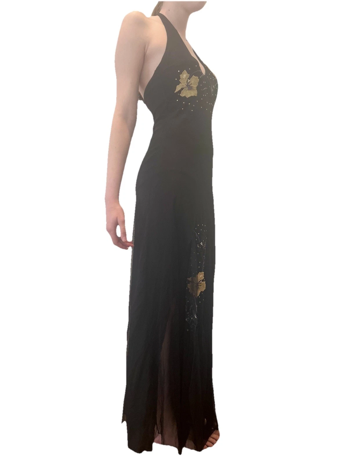 Abito da cocktail da sera vintage Versace Couture nero in rete con scollo a rete 28 42 UK 6