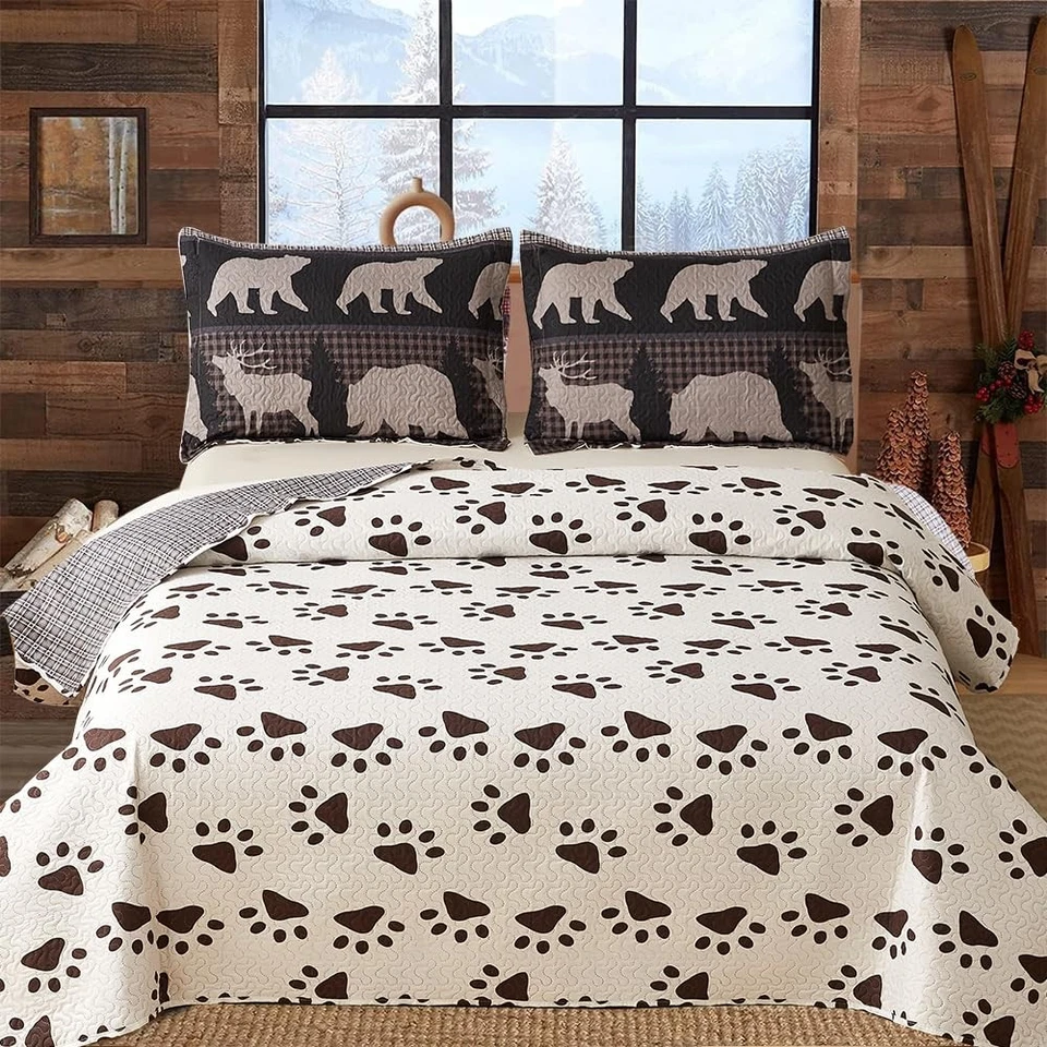 Juego de edredón king size ropa de cama rústica lodge colcha queen rojo negro búfalo Foto 3 de 4