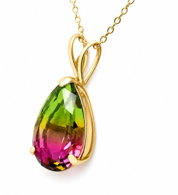 LAB CREATED 4,40 kt AAA ROSA/GRÜNER TURMALIN ANHÄNGER 14k MASSIVES GOLD - Neu mit Etikett