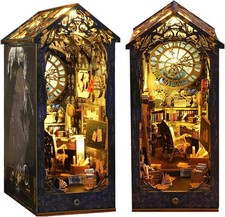 DIY Book Nook Kit Decor - 3D Wooden Puzzle Bookshelf Decor with LED, Bookend Dio