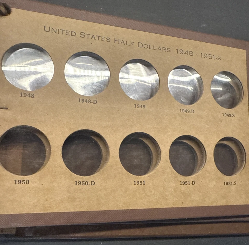 Antiguo álbum de monedas Wayte Raymond National US FRANKLIN plata medio dólar 2 páginas Foto 3 de 4