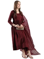 GoSriKi Women's Rayon Blend Anarkali Solid Kurta with Pant & Dupatta