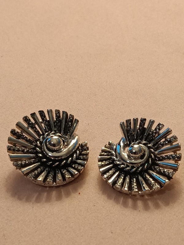 Marboux Marcel Boucher Silver Tone Spiral Fan Clip On Earrings