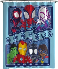 Marvel Spidey & His Amazing Friends Fabric Shower Curtain - Kids Blue Bathroom D