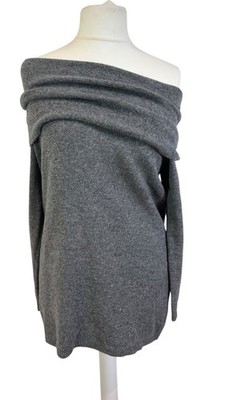 Hallhuber Charcoal Wool & Cashmere Longline Off Shoulder Jumper M 12 Classic 