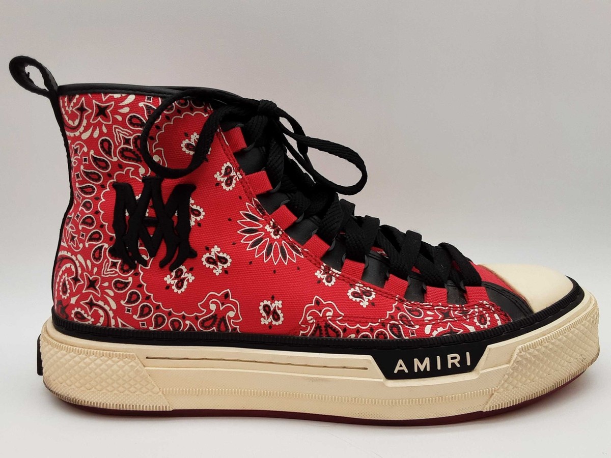 Amiri Ma Logo Court Red Bandana Hi Tops Shoes Size Eu 44/ Us 11