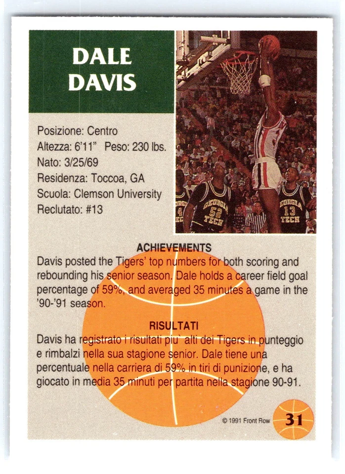 Dale Davis 1991 Front Row #31 - Image 2 of 2