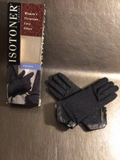ISOTONER Classics Black Unlined Stretch Gloves Victorian Lace Look OSFA - VTG