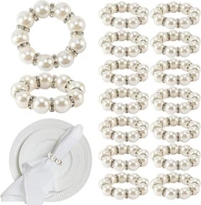 Pearl Napkin Rings Set of 30, Round Buckles Rhinestone As Picture Show 