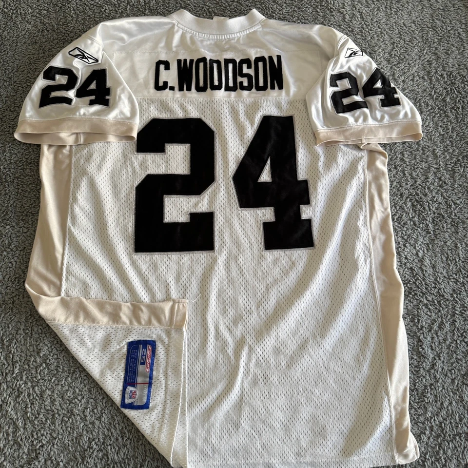 Camiseta deportiva para hombre Reebok Charles Woodson 2003 auténtica NFL Oakland Raiders blanca 52 Foto 2 de 4