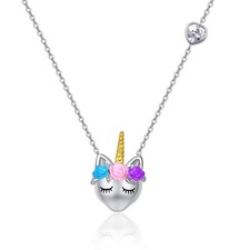 Unicorn Pendant Necklace Gifts for Women S925 Sterling Silver Cubic Zirconia Mag