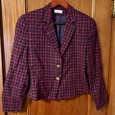 Talbots Vintage 90s Plaid Wool Blazer Tartan Academia Jacket Single Button 10
