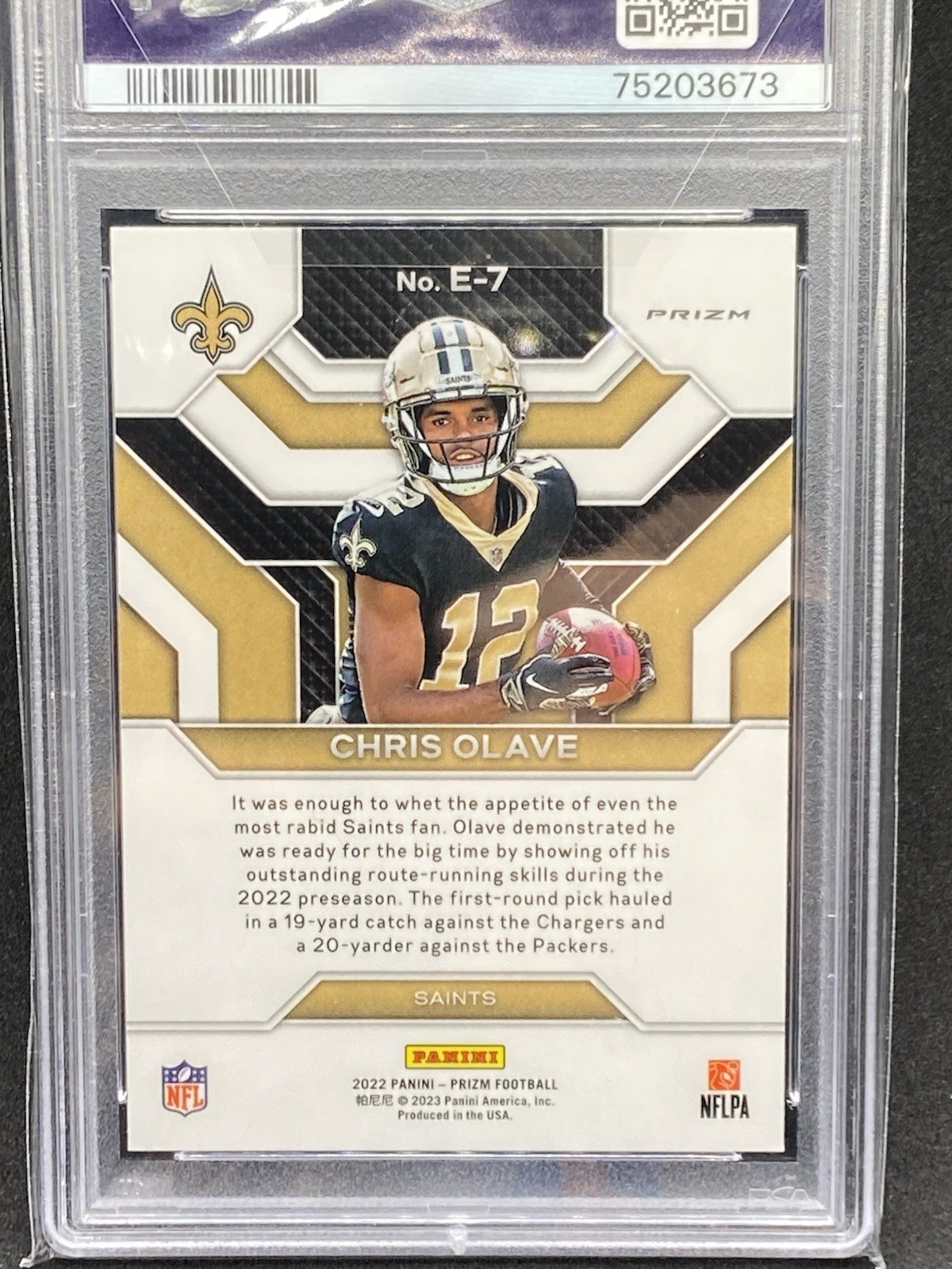 CHRIS OLAVE 2022 PANINI PRIZM ROOKIE RC EMERGENT NO HUDDLE # E7 PSA 10 view 2