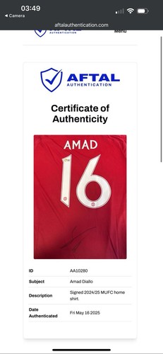 Amad Diallo signiertes Shirt AFTAL GENAUER FOTOBEWEIS TRIKOT MANCHESTER UNITED UTD - Bild 6 von 6