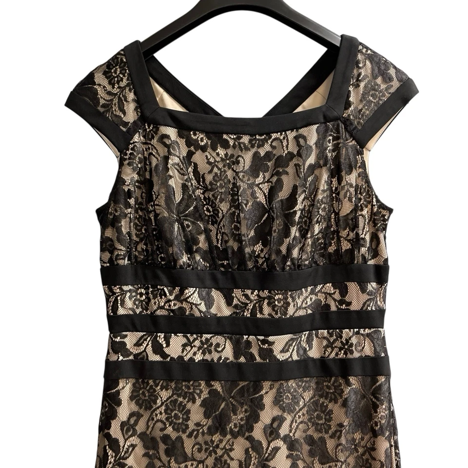 Vestido Melrose Para Mujer 12 Negro Encaje Superpuesto Maxi Vestido Satinado Borde Evento Cóctel Foto 2 de 4