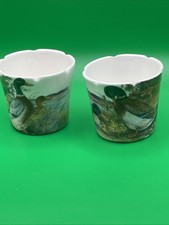 VINTAGE BROCKTON MANOR EGG CUPS X 2 FINE BONE CHINA DUCK MALLARD SCENE Ducklings