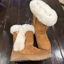 SO Girls Sophia Winter Boots Chestnut Brown Suede Faux Fur Lined Size 3 Med