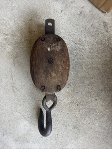 13” Large Antique Torrington Wood Pulley Block Tackle Barn Ship Farm Forged Iron