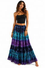 Cotton Skirt Long Elastic Tie Dye festival Bohemian Lined One Size 8 10 12 14 16