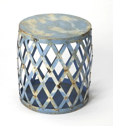 Industrial Iron End Table in Distressed Blue - Picture 1 of 2