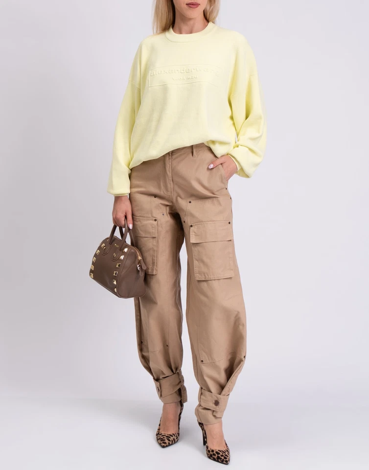 RRP €560 ALEXANDER WANG Oversized Soft Jumper Size XL Yellow Embossed Logo — 第 2/4 张图片