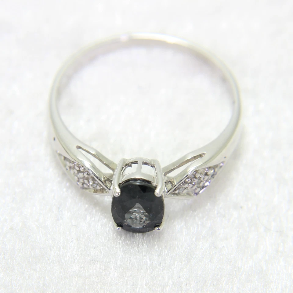 Anillo de diamantes con zafiro de oro blanco de 9 quilates talla 6 3/4 - N Foto 3 de 4