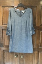 J. Crew Chambray Denim Shift Dress 3/4 Ruffle Tie Sleeves Size 4 Cottagecore