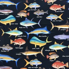 Fish Allover On Black Timeless Treasures Cotton Fabric 44" Wide 1 Yard