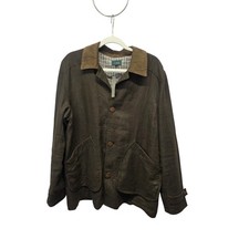 J.Crew Mens Brown Linen Chore Coat Corduroy Collar Plaid Lining CG732 New M